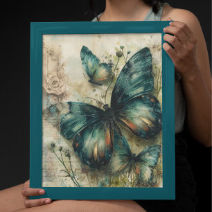 Poster Borboletas Verdes Vintage