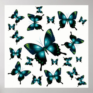 Pôster Borboletas Whimsical Aqua Elegante