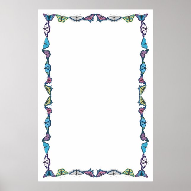Pôster Borda Borboleta no Plano de Fundo Personalizável d (Frente)