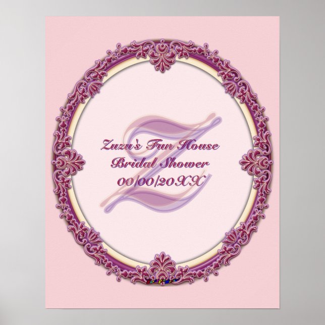 Poster Borda Chique Roxo/Rosa e Creme Personalizar (Frente)