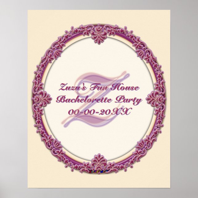 Poster Borda Chique Roxo/Rosa e Creme Personalizar (Frente)