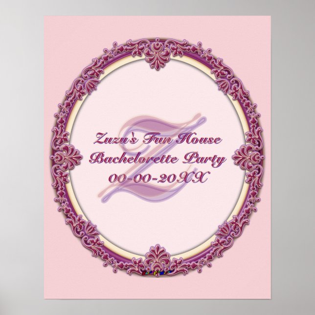 Poster Borda Chique Roxo/Rosa e Creme Personalizar (Frente)