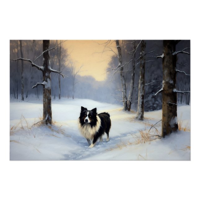 Pôster Borda Collie Deixe-o nevar no Natal (Frente)