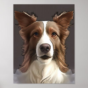 Poster Borda Collie Dog Pet Retrato Black Outline Art