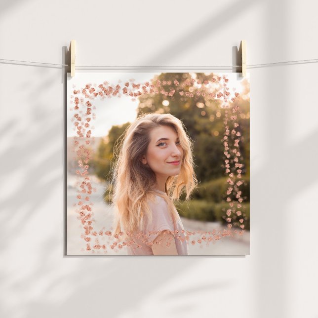Poster Borda de Corações em Dourado Rosa Foto (Rose Gold Hearts Border Photo Poster)