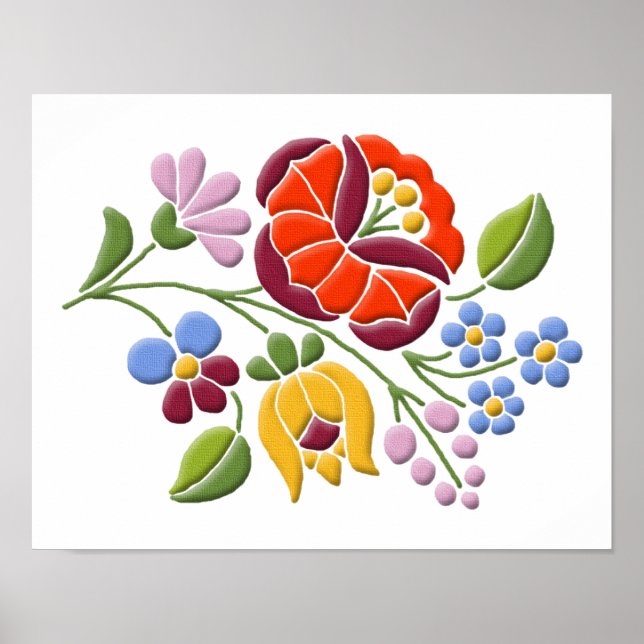 Pôster Bordado de Kalocsa - Arte Folclórica Húngara (Frente)