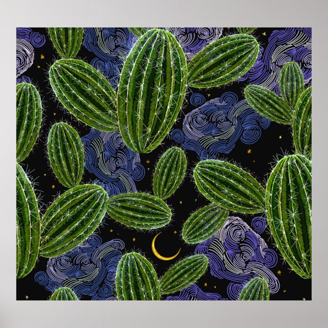 Poster Bordado Mexicano: Noite De Cactus Sem Olhos. (Frente)