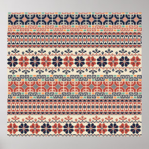 Poster Bordado Palestiniano Motif: Beleza Tradicional.