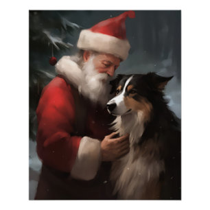 Pôster Border Collie Com O Papai Noel Natal Festivo