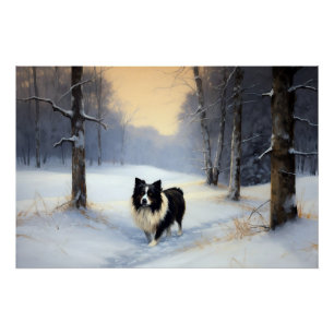 Pôster Border Collie Deixe Nevar Natal