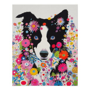 Pôster Border Collie Dog and Flowers 005 - Tailor jewel