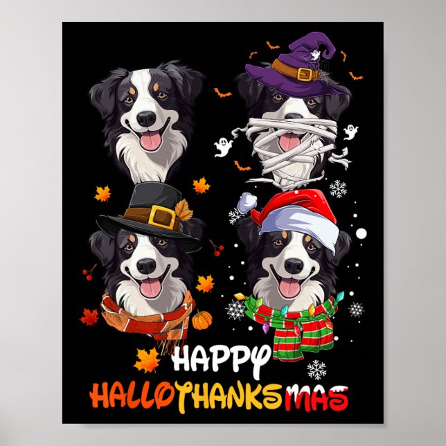 Poster Border Collie Dog Hallothanksmas Halloween (Frente)