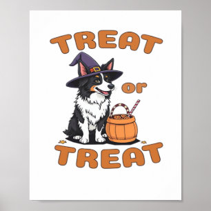 Poster Border Collie Halloween Dog Figurume "Treat or Tre