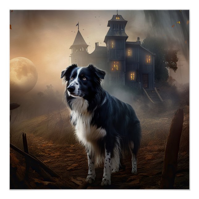 Pôster Border Collie Halloween Scary (Frente)
