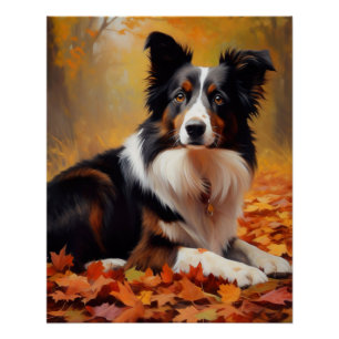 Pôster Border Collie nas Folhas de Outono Caem Inspiraçã