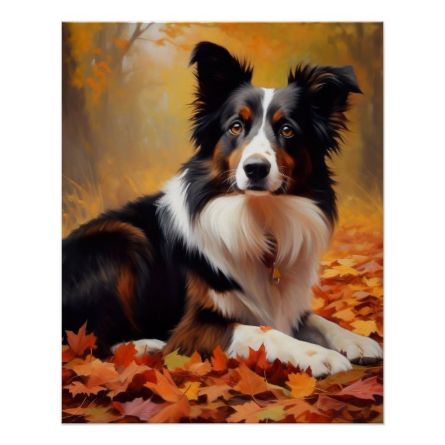 Pôster Border Collie  nas Folhas de Outono Caem Inspiraçã (Frente)