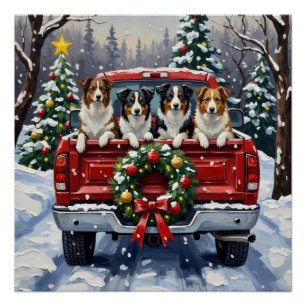 Pôster Border Collie Natal Caminhão Vermelho Férias