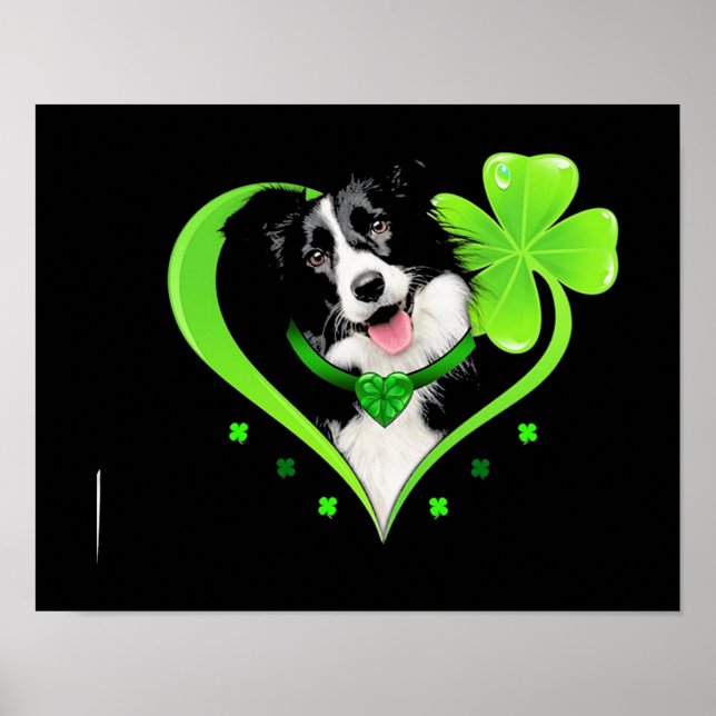 Poster Border Collie Shamrock Heart (Frente)