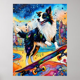 Poster Border Collie Skateboard