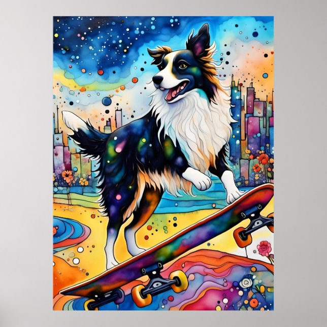 Poster Border Collie Skateboard (Frente)