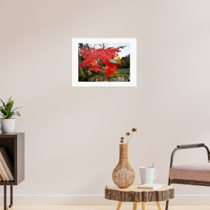 Poster Bordo Japonês Álamo e Foto do Santuário do Jardim
