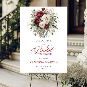 Poster Bordô Marsala Floral Boas-vindas ao Chá de Bebê da