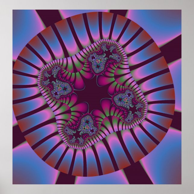 Pôster Borgonha Colorida e Fractal Azul Claro (Frente)