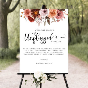 Poster Borgonha e Blush Floral, Sinal de Cerimônia Descon