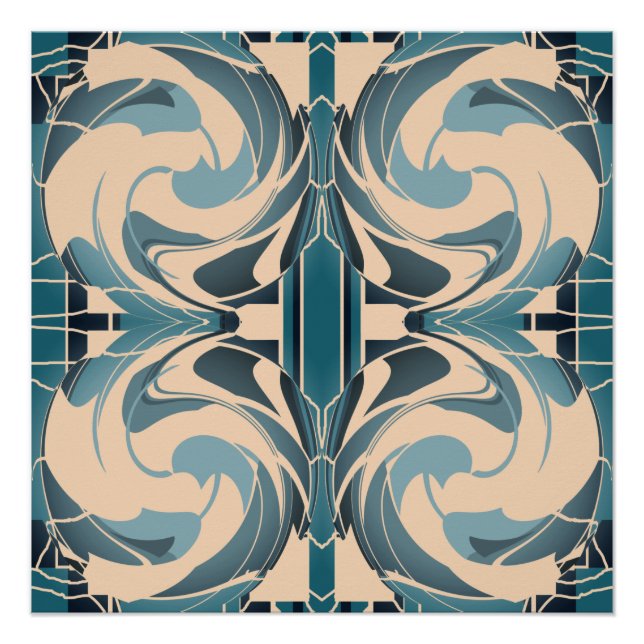 Pôster Borige em espiral com Cinza de Seafoam Simétrica (Frente)