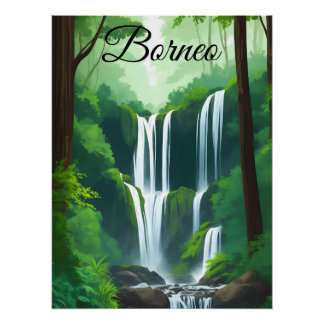 Pôster Borneo Indonesia Malaysia Rainforest Travel Poster