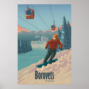 Poster Borovets Bulgária Cartaz de Viagens Esqui na Neve