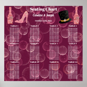 Poster Borracha de champanhe rosa para 12 assentos