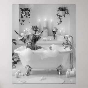 Poster Borracha de Vaca Highland Bath Bathroom Preto e Br