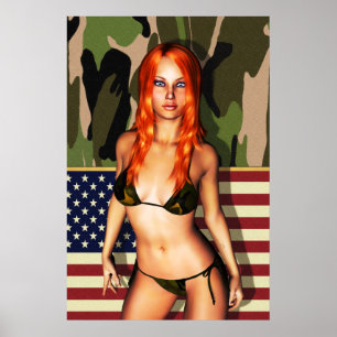 Poster Borracho do biquini de Camo do americano