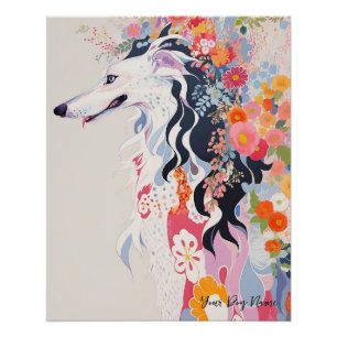 Pôster Borzoi Dog and Flowers 005 - Tailor jewel