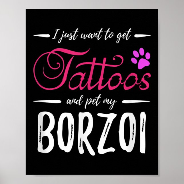 Poster Borzoi Dog Lover Tattoo Engraçado Cachorro Mãe Dom (Frente)
