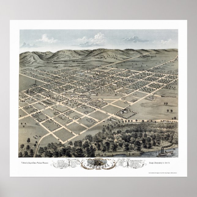 Pôster Boscobel, Mapa Panorâmico da I - 1869 (Frente)