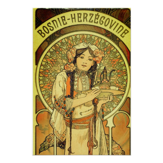 Pôster Bósnia e Herzegovina por Alphonse Mucha 1900 (Frente)