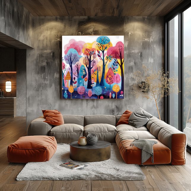 Pôster Bosque Colorido: Paisaje Folk y Naive (Criador carregado)