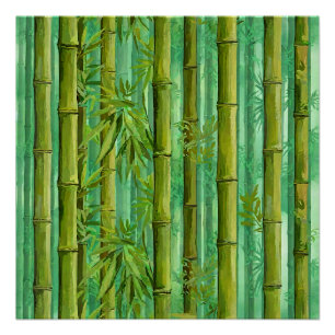 Pôster Bosque de Bambu Matizes de Verdes Quentes e Frios