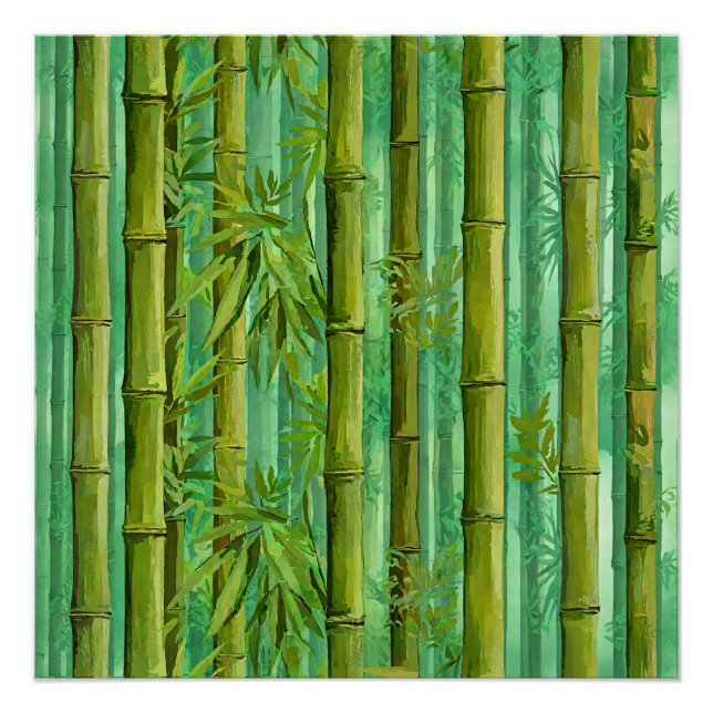 Pôster Bosque de Bambu Matizes de Verdes Quentes e Frios (Frente)