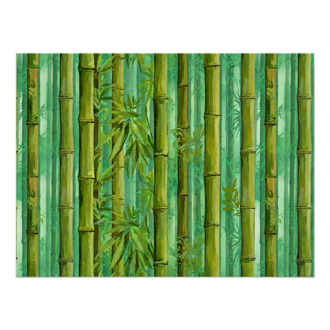 Pôster Bosque de Bambu Matizes de Verdes Quentes e Frios (Frente)