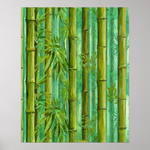 Poster Bosque de Bambu Matizes de Verdes Quentes e Frios