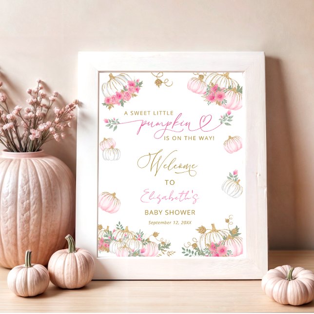 Poster Bosta Floral Elegante Rosa Pumpkin Bem-vindo (Criador carregado)