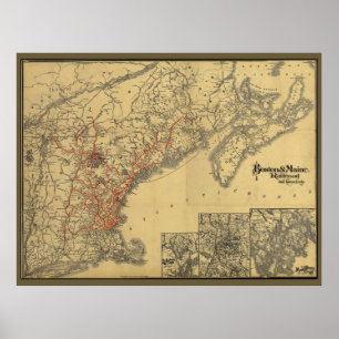 Pôster Boston 1898 ao mapa da estrada de ferro de Maine
