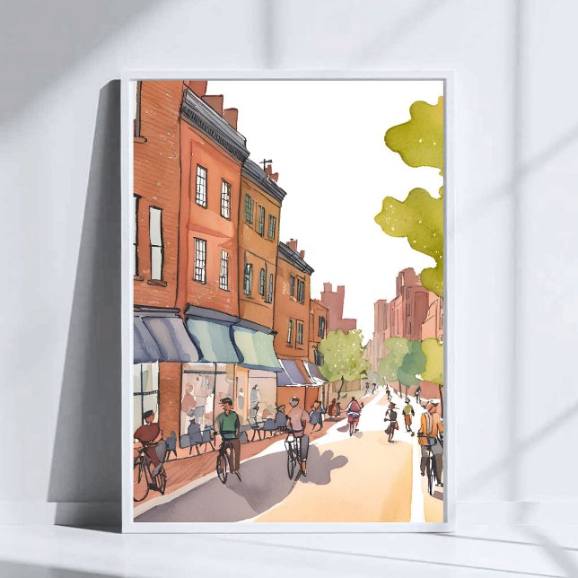 Poster Boston Bike Ride | North End Watercolor MA (Criador carregado)