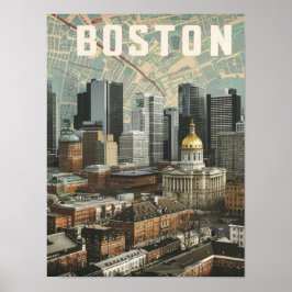 Poster Boston, Boston Massachusetts Panorama da Cidade Co