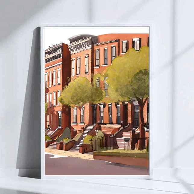 Poster Boston Brownstones | Beacon Street Watercolor Art (Criador carregado)