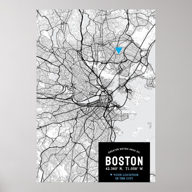 Poster Boston City Map Com Sua Localização (Frente)