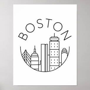 Poster Boston City Skyline, linha do horizonte de boston 